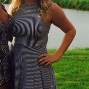 Gray and white striped dress. Size Lg.